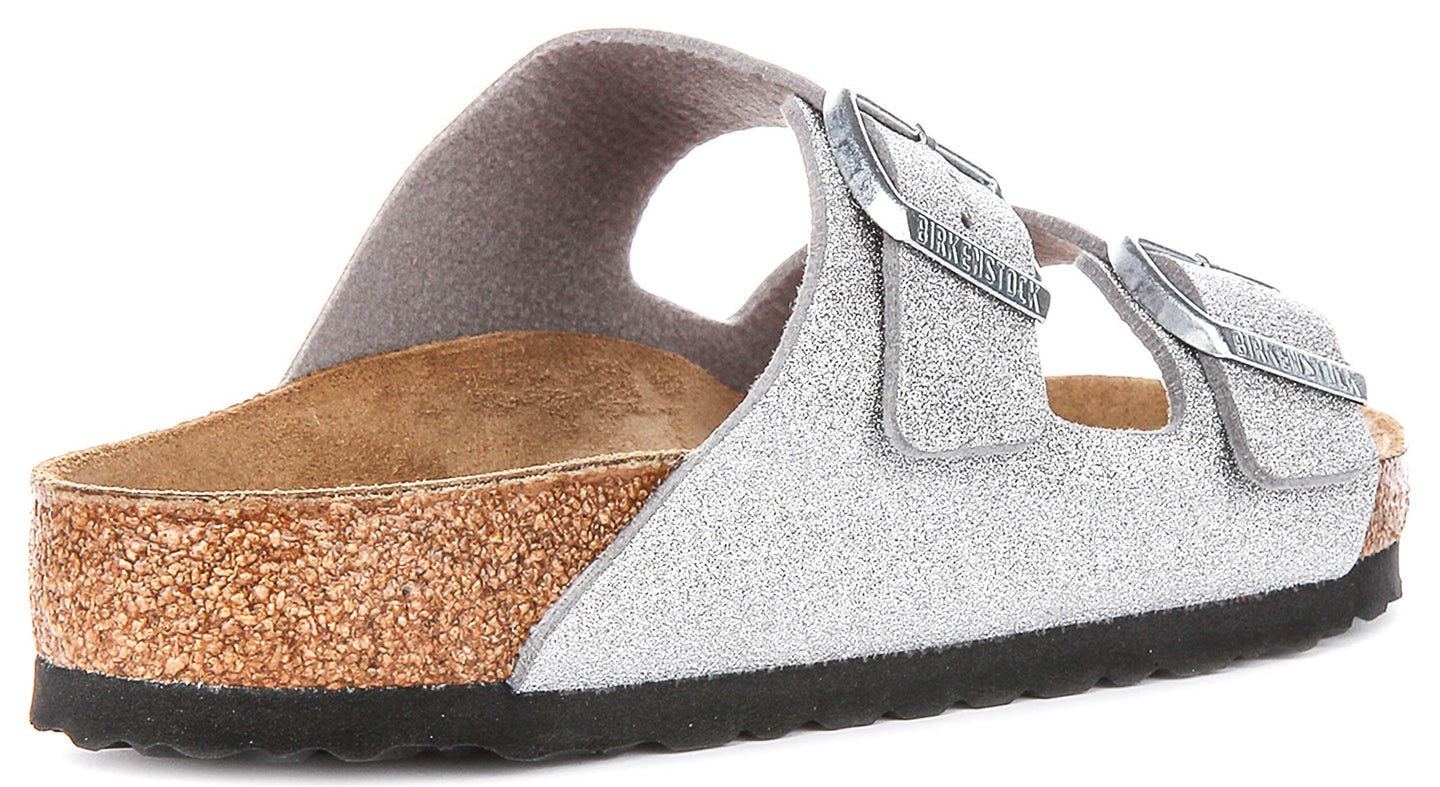 Sandalias Birkenstock Arizona | Birko-Flor plateado metálico - Acabado metálico para mujeres - Ajuste regular