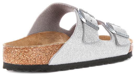 Sandalias Birkenstock Arizona | Birko-Flor plateado metálico - Acabado metálico para mujeres - Ajuste regular
