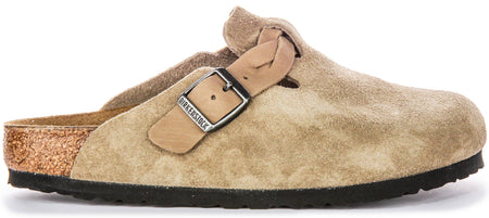 Zuecos Birkenstock Boston | Cuero de ante taupe - Correa trenzada para mujeres