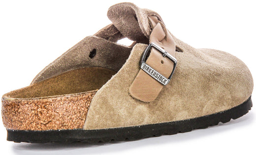 Zuecos Birkenstock Boston | Cuero de ante taupe - Correa trenzada para mujeres