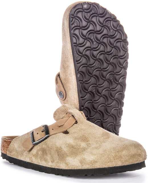 Zuecos Birkenstock Boston | Cuero de ante taupe - Correa trenzada para mujeres