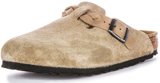 Zuecos Birkenstock Boston | Cuero de ante taupe - Correa trenzada para mujeres