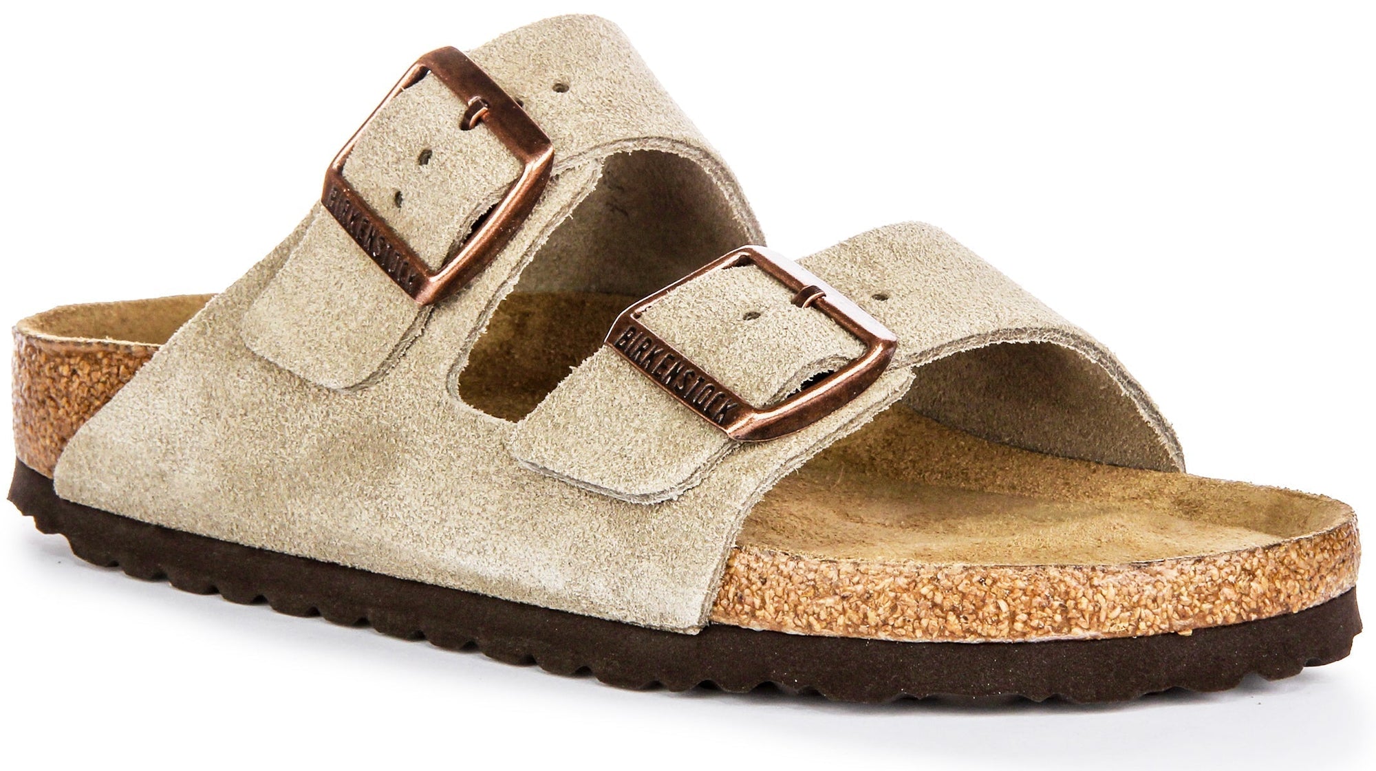Sandalias Birkenstock Arizona | Cuero de ante topo - Plantilla suave para mujeres - Ajuste estrecho