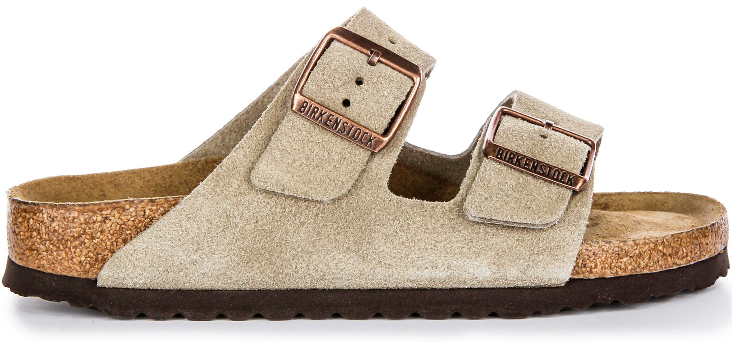 Sandalias Birkenstock Arizona | Cuero de ante topo - Plantilla suave para mujeres - Ajuste estrecho
