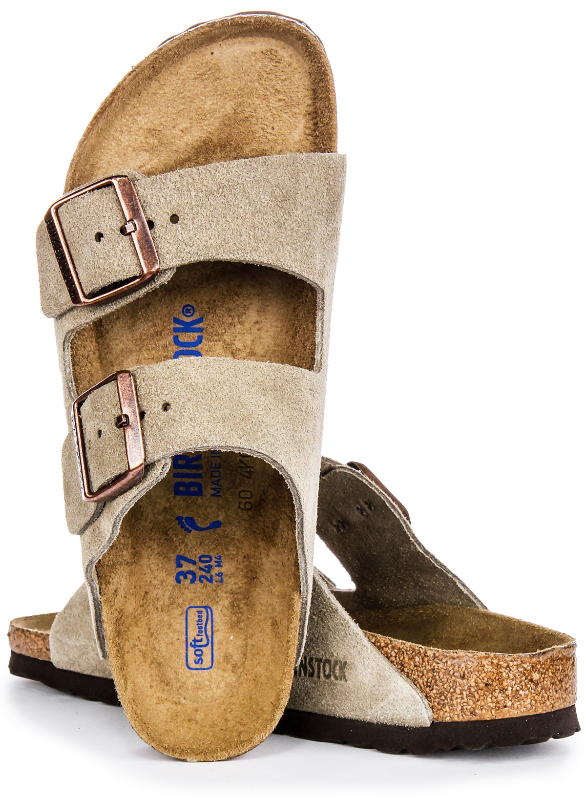 Sandalias Birkenstock Arizona | Cuero de ante topo - Plantilla suave para mujeres - Ajuste estrecho