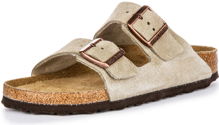 Sandalias Birkenstock Arizona | Cuero de ante topo - Plantilla suave para mujeres - Ajuste estrecho