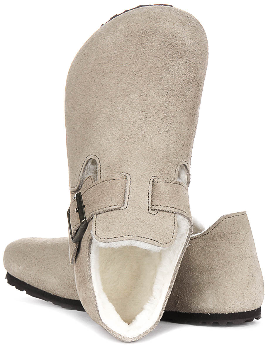 Birkenstock London Klompen | Taupe suède met schapenvachtvoering voor Dames