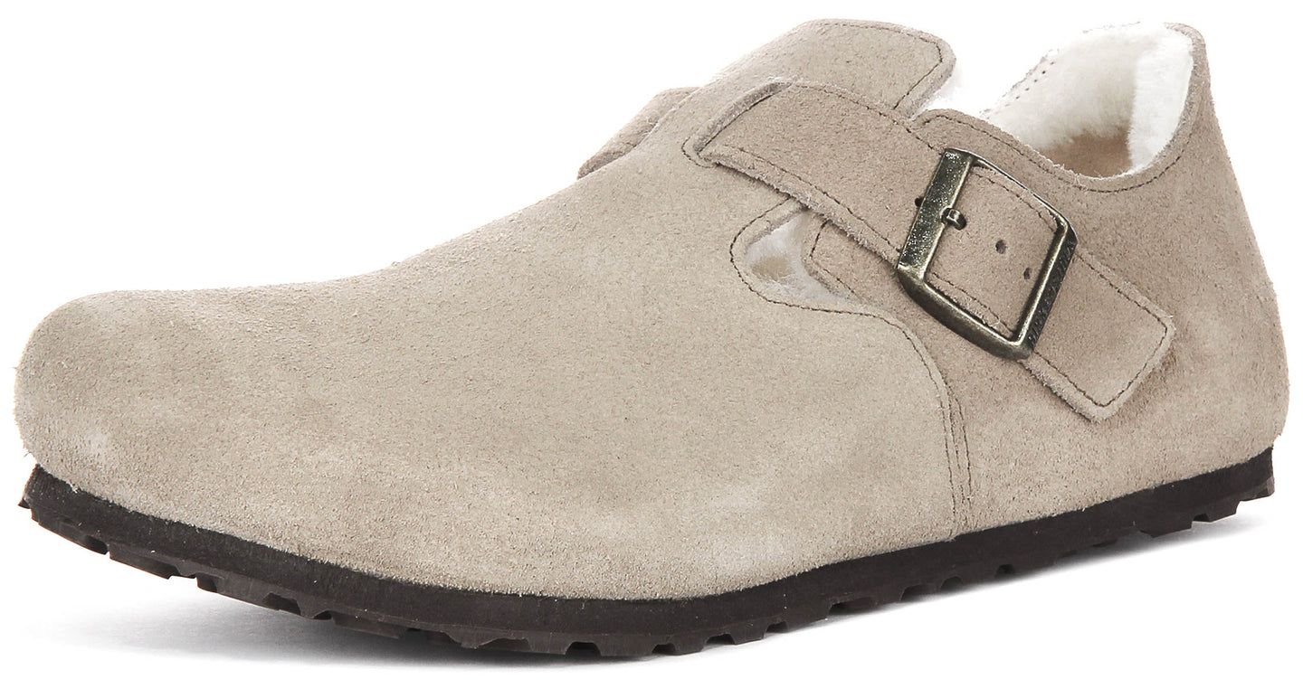 Birkenstock London Klompen | Taupe suède met schapenvachtvoering voor Dames