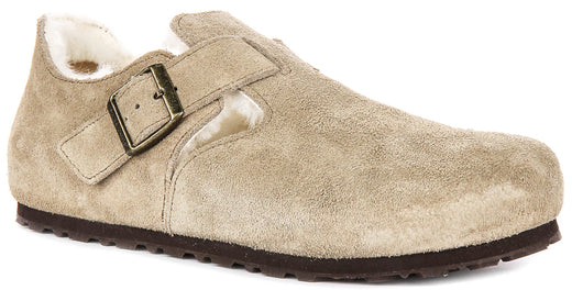 Zuecos Birkenstock London | Ante forrado de borrego topo para hombres y mujeres - Ajuste estrecho