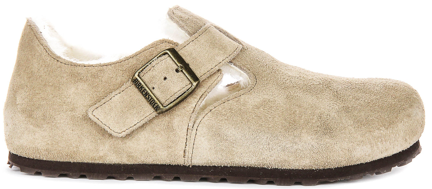Zuecos Birkenstock London | Ante forrado de borrego topo para hombres y mujeres - Ajuste estrecho