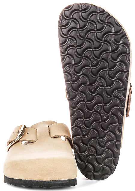 Zuecos Birkenstock Boston | Cuero nobuk tabaco - Hebilla grande para hombres y mujeres - Ajuste regular